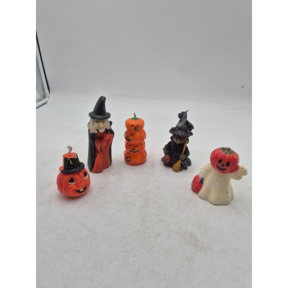 Vintage Gurley Halloween Candle Lot Witch Ghost Jack O Lantern Pumpkin Wax 1950s